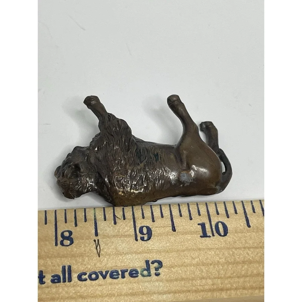 American Bison Buffalo Calf Miniature Figurine 2 Porcelain One Metal Brass? READ